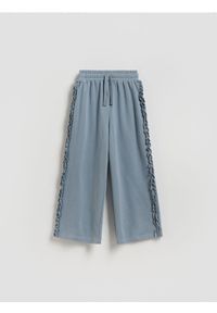 Reserved - Spodnie dresowe wide leg - granatowy. Kolor: niebieski. Materiał: dresówka