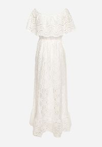 Born2be - Biała Bawełniana Ażurowa Sukienka Hiszpanka z Gumką w Talii Lianeavia. Okazja: na co dzień. Typ kołnierza: dekolt hiszpanka. Kolor: biały. Materiał: bawełna. Wzór: ażurowy. Sezon: wiosna, lato. Styl: klasyczny, casual #4