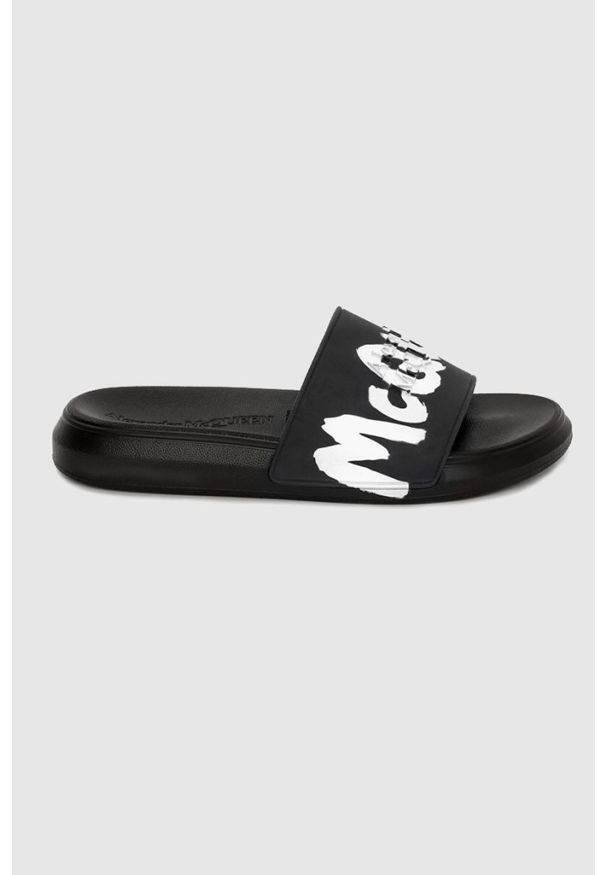 Alexander McQueen - ALEXANDER MCQUEEN Czarne klapki męskie z białym logo, Rozmiar 41. Kolor: czarny