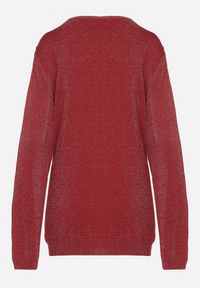Born2be - Bordowy Wiskozowy Sweter o Pudełkowym Kroju z Metaliczną Nitką Essmia. Okazja: na co dzień, na spacer. Typ kołnierza: dekolt w serek. Kolekcja: plus size. Kolor: czerwony. Materiał: wiskoza. Styl: klasyczny, casual #3