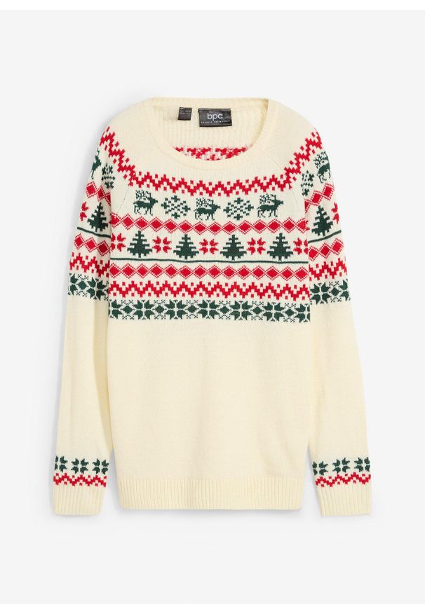 bonprix - Sweter dziecięcy w norweski wzór. Kolor: biały