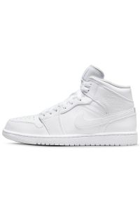 Buty Nike Air Jordan 1 MID 554724-136 - białe. Wysokość cholewki: za kostkę. Kolor: biały. Materiał: syntetyk, guma. Szerokość cholewki: normalna. Sport: fitness