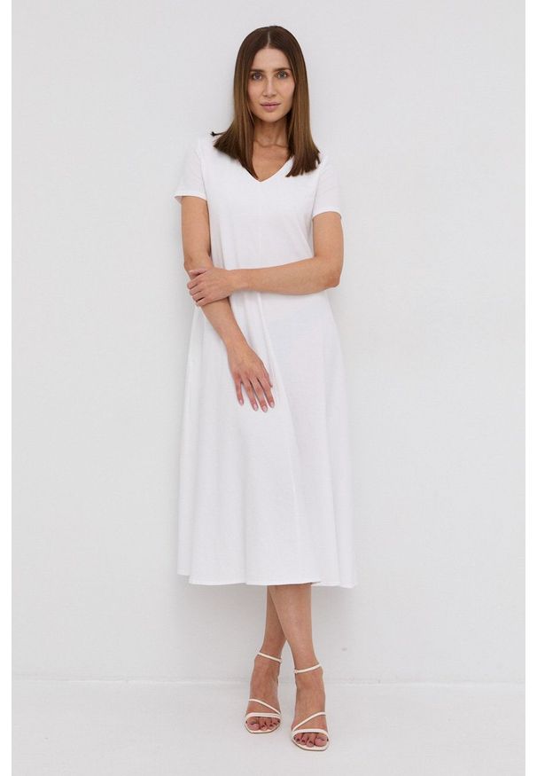 Max Mara Leisure Sukienka kolor biały midi rozkloszowana. Kolor: biały. Materiał: dzianina. Typ sukienki: rozkloszowane. Długość: midi