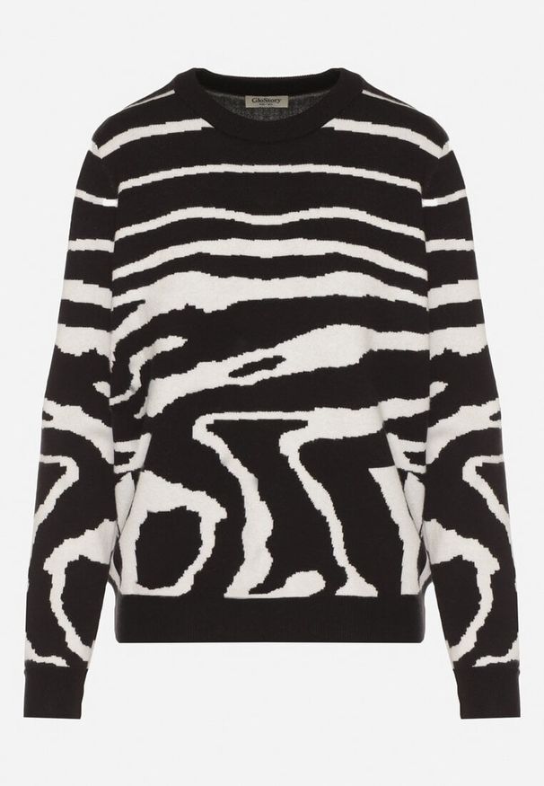 Born2be - Czarny Sweter o Prostym Kroju w Zebrę Unida. Okazja: na co dzień, do pracy, na spotkanie biznesowe. Kolor: czarny. Materiał: jeans. Długość rękawa: długi rękaw. Długość: długie. Wzór: motyw zwierzęcy. Styl: biznesowy, casual, elegancki