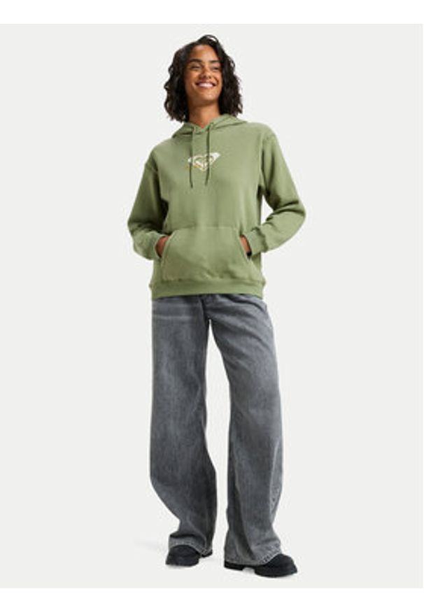 Roxy Bluza Vl Surf Stoked Hoodie Brushed ERJFT05028 Khaki Regular Fit. Kolor: brązowy. Materiał: bawełna, syntetyk