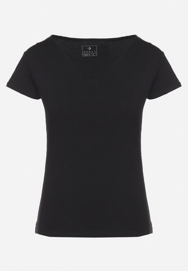Born2be - Czarny T-shirt z Bawełny o Prostym Kroju z Dekoltem w Serek Fevireena. Okazja: na co dzień. Typ kołnierza: dekolt w serek. Kolor: czarny. Materiał: bawełna. Styl: elegancki, casual