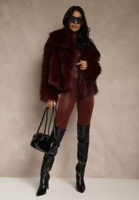 Renee - Bordowa Elegancka Kurtka Futerko z Kołnierzem Vertirida. Okazja: na spacer. Kolor: czerwony. Materiał: futro. Sezon: zima. Styl: elegancki #4