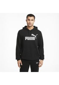 Puma - Męska bluza z kapturem i dużym logo z kolekcji Essentials PUMA Black. Typ kołnierza: kaptur. Kolor: wielokolorowy, szary, czarny