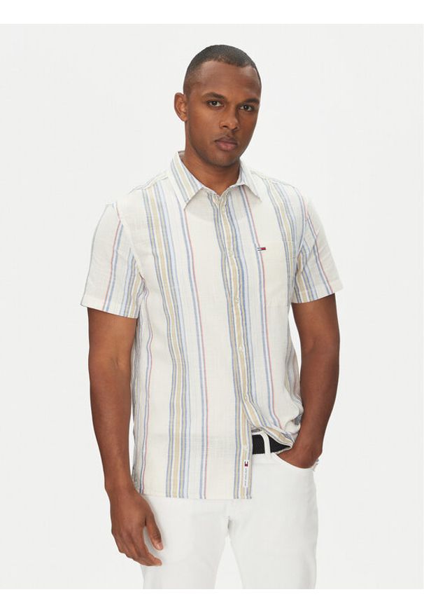 Tommy Jeans Koszula DM0DM21302 Beżowy Regular Fit. Kolor: beżowy. Materiał: bawełna