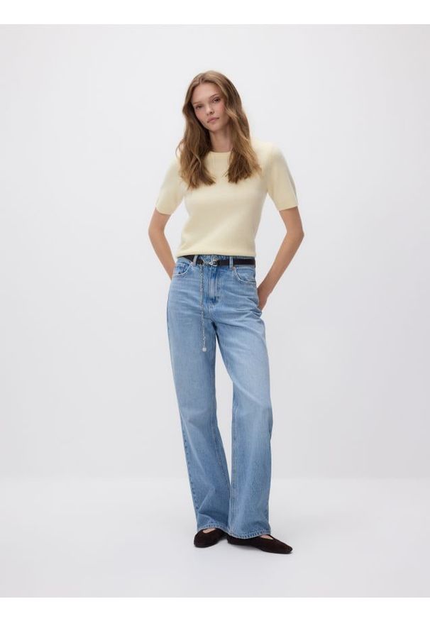 Reserved - Jeansy z paskiem - turkusowy. Kolor: turkusowy