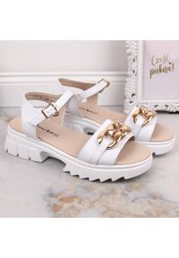 Skórzane sandały damskie z łańcuszkiem białe Filippo DS4614. Kolor: biały. Materiał: skóra #7