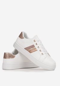 Born2be - Biało-Szampańskie Sneakersy Asoaea. Zapięcie: sznurówki. Kolor: biały. Wzór: aplikacja #4