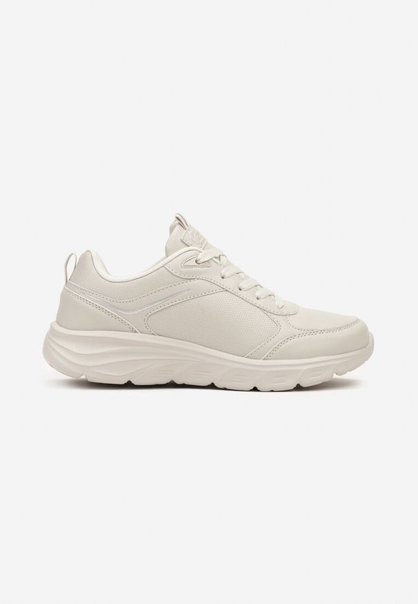 Renee - Beżowe Casualowe Buty Sportowe Sneakersy na Płaskiej Tłoczonej Podeszwie Velanitta. Okazja: na co dzień. Zapięcie: pasek. Kolor: beżowy. Materiał: jeans. Wzór: paski