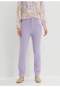 bonprix - Spodnie high waist z zakładkami poniżej talii. Stan: podwyższony. Kolor: fioletowy. Styl: elegancki #1
