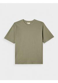 outhorn - T-shirt oversize basic męski - khaki. Kolor: brązowy. Materiał: dzianina, bawełna, materiał. Wzór: gładki