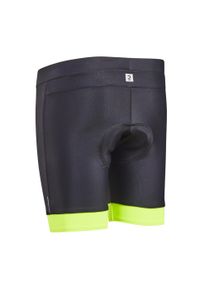 BTWIN - Spodenki rowerowe dla dzieci Btwin 500. Kolor: żółty, wielokolorowy, czarny, zielony. Materiał: materiał, poliamid, poliester, elastan