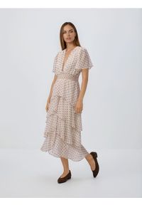 Reserved - Sukienka w groszki - złamana biel. Materiał: tkanina. Wzór: grochy. Styl: klasyczny #1