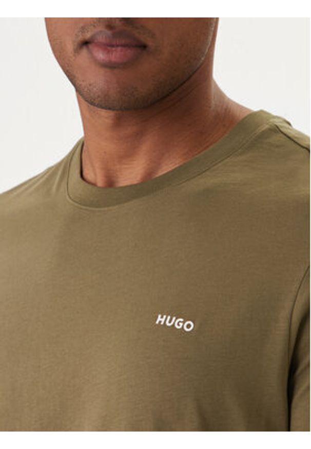Hugo - HUGO T-Shirt Dero222 50466158 Khaki Regular Fit. Kolor: brązowy. Materiał: bawełna