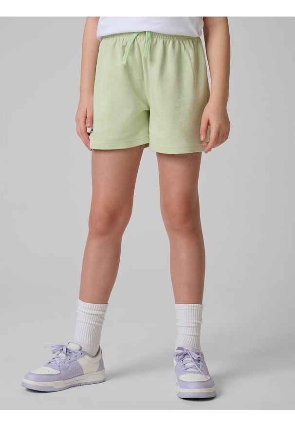 4f - 4F Spodenki dresowe dziewczęce - miętowe 134 (8-9 lat). Kolor: turkusowy. Materiał: dresówka. Sezon: lato. Sport: turystyka piesza