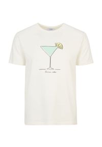 Ochnik - Kremowy T-shirt męski z printem. Kolor: beżowy. Materiał: bawełna. Długość: krótkie. Wzór: nadruk #2