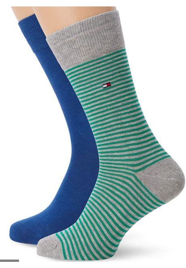 TOMMY HILFIGER - Męskie skarpetki w paski Tommy Hilfiger - 2 pary bawełnowe. Kolor: wielokolorowy, szary, czarny, zielony. Materiał: bawełna. Wzór: paski
