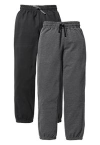 Spodnie chłopięce dresowe (2 pary) bonprix czarny + antracytowy melanż. Kolor: czarny. Materiał: dresówka. Wzór: melanż. Styl: retro, klasyczny #1