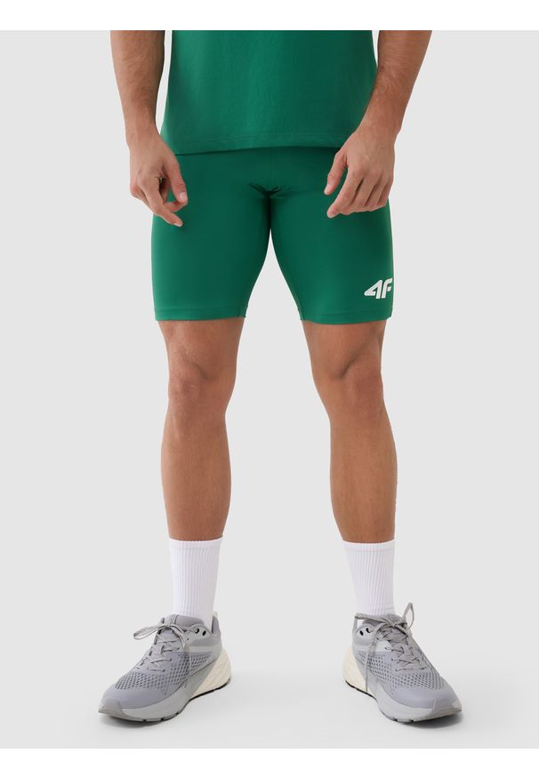 4f - 4F Legginsy krótkie treningowe męskie - zielone XXL. Kolor: zielony. Materiał: dzianina, włókno, syntetyk, materiał, elastan. Wzór: gładki, ze splotem, jednolity. Sport: fitness