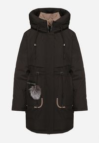 Born2be - Czarna Kurtka Parka z Kapturem i Ozdobną Zawieszką Ściągana w Pasie Zerilie. Okazja: na co dzień, na spacer. Typ kołnierza: kaptur. Kolor: czarny. Materiał: jeans. Styl: klasyczny, casual, elegancki #6