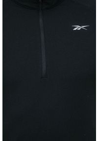 Reebok longsleeve do biegania Quarter-Zip kolor czarny gładki. Kolor: czarny. Materiał: poliester, skóra, materiał. Długość rękawa: długi rękaw. Długość: krótkie. Wzór: gładki #4
