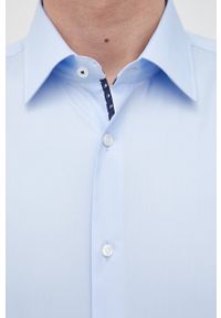 BOSS koszula bawełniana męska slim z kołnierzykiem klasycznym. Typ kołnierza: kołnierzyk klasyczny. Kolor: niebieski. Materiał: bawełna. Styl: klasyczny