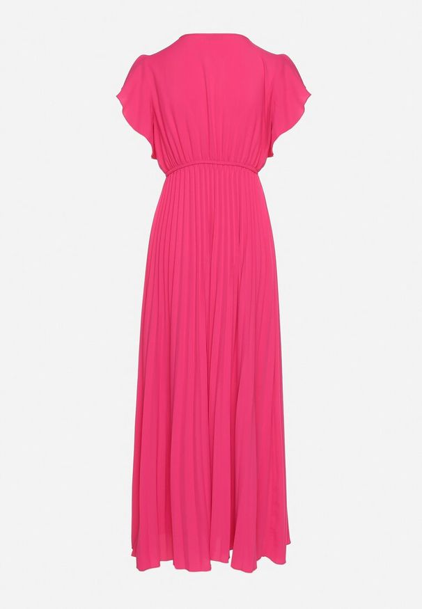 Born2be - Ciemnoróżowa Plisowana Sukienka Maxi Rozkloszowana z Luźnymi Rękawkami Serahpine. Okazja: na spacer, na imprezę, na co dzień. Kolor: różowy. Długość rękawa: krótki rękaw. Typ sukienki: proste. Styl: casual. Długość: maxi