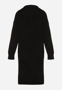 Born2be - Czarny Komplet Dzianinowy z Wełną Długi Kardigan i Sukienka w Prążki Falandrea. Kolor: czarny. Materiał: dzianina, wełna. Wzór: prążki #5