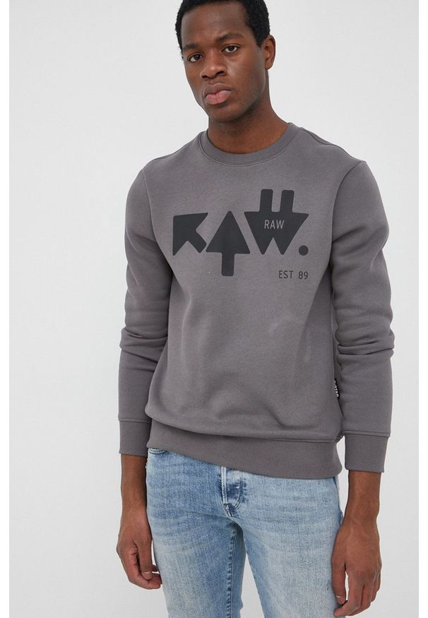 G-Star RAW - G-Star Raw bluza męska kolor szary z nadrukiem. Okazja: na co dzień. Kolor: szary. Materiał: poliester. Wzór: nadruk. Styl: casual