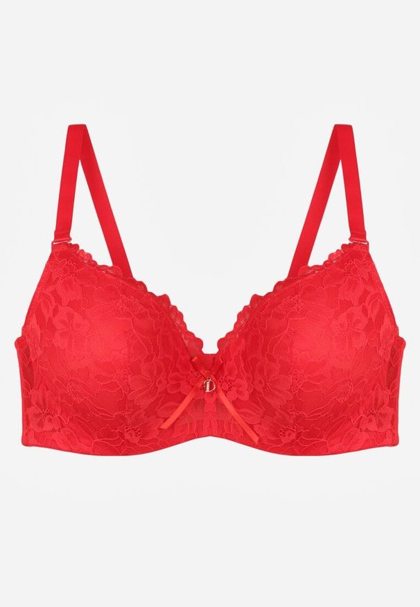 Born2be - Czerwony Koronkowy Biustonosz z Kokardką Nealenia. Kolor: czerwony. Materiał: koronka. Wzór: koronka