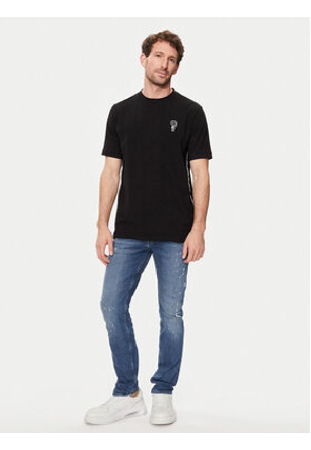 Karl Lagerfeld - KARL LAGERFELD T-Shirt 755026 542221 Czarny Regular Fit. Typ kołnierza: dekolt w karo. Kolor: czarny. Materiał: bawełna