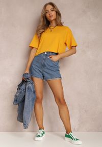 Renee - Żółty T-shirt Phelista. Okazja: na co dzień. Kolor: żółty. Materiał: jeans. Długość rękawa: krótki rękaw. Długość: krótkie. Styl: casual, klasyczny #4