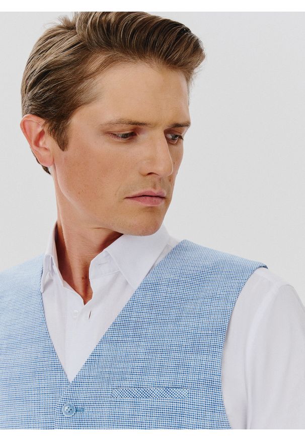 Pako Lorente - PAKO LORENTE – Jednorzędowa kamizelka męska w drobną kratę. Materiał: bawełna, elastan, poliester