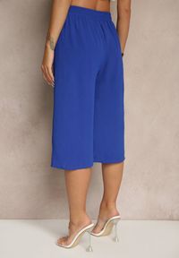 Renee - Niebieskie Spodnie Kuloty z Bawełną High Waist Azetia. Okazja: na co dzień. Stan: podwyższony. Kolor: niebieski. Materiał: bawełna. Sezon: lato, wiosna. Styl: sportowy, elegancki, casual