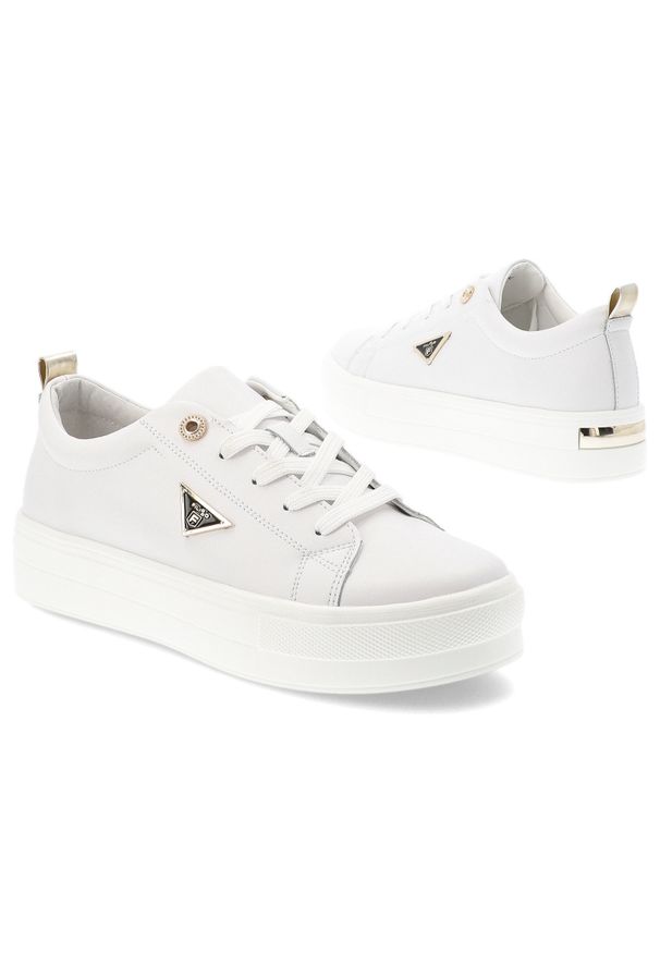 Białe Sneakersy Filippo Wygodne Obuwie Damskie. Okazja: na co dzień. Kolor: biały. Materiał: jeans, materiał. Szerokość cholewki: normalna. Wzór: aplikacja