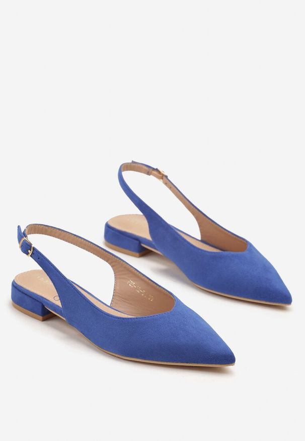 Renee - Niebieskie Sandały Slingback Vices z Wkładką ze Skóry Naturalnej Annisae. Okazja: na spotkanie biznesowe. Zapięcie: sprzączka. Kolor: niebieski. Materiał: skóra. Obcas: na obcasie. Styl: elegancki, biznesowy, klasyczny. Wysokość obcasa: niski