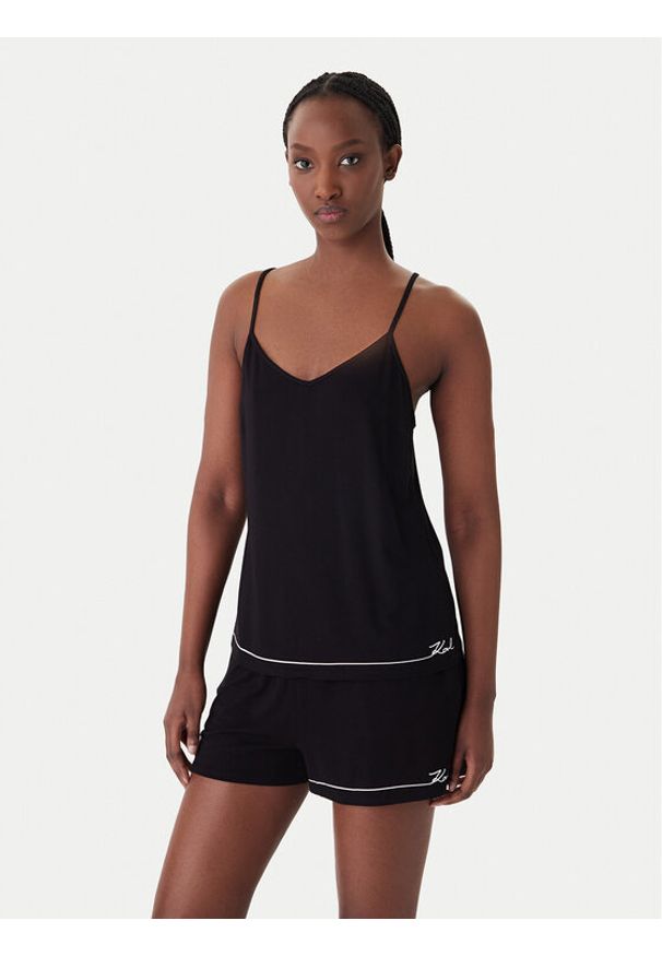 Karl Lagerfeld - KARL LAGERFELD Piżama B1W45011 Czarny Regular Fit. Kolor: czarny. Materiał: wiskoza