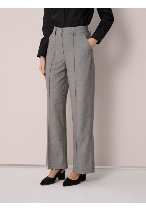 Sinsay - Spodnie wide leg z przeszyciami z domieszką wiskozy - szary. Kolor: szary. Materiał: wiskoza