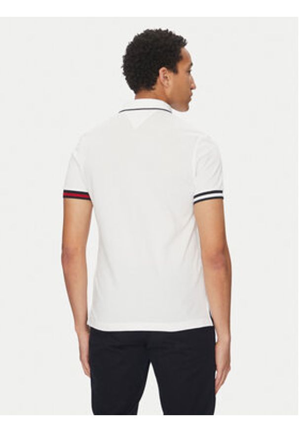 TOMMY HILFIGER - Tommy Hilfiger Polo Flag Cuff MW0MW38458 Biały Slim Fit. Typ kołnierza: polo. Kolor: biały. Materiał: bawełna