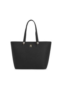 TOMMY HILFIGER - Tommy Hilfiger Torebka Th Emblem Tote AW0AW15178 Czarny. Kolor: czarny. Materiał: skórzane