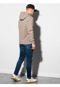 Ombre Clothing - Bluza męska z kapturem B1155 - beżowa - XXL. Typ kołnierza: kaptur. Kolor: beżowy. Materiał: jeans, dresówka, dzianina, bawełna, poliester #5