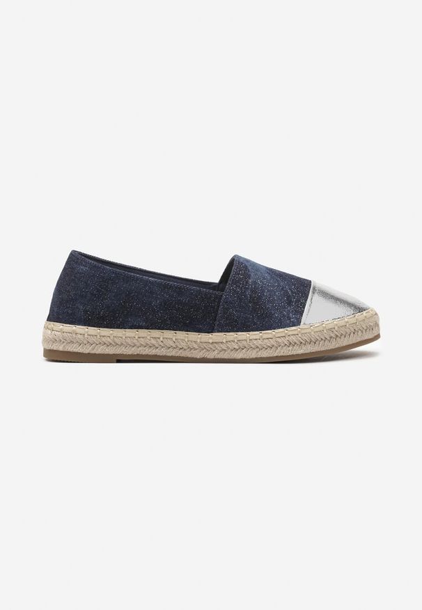 Renee - Granatowe Espadryle z Ozdobnym Noskiem na Plecionej Podeszwie Effiel. Kolor: niebieski. Materiał: jeans. Sezon: lato. Styl: wakacyjny, klasyczny, elegancki