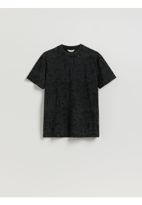 Reserved - T-shirt comfort z nadrukiem - brązowy. Kolor: brązowy. Materiał: bawełna, dzianina. Wzór: nadruk