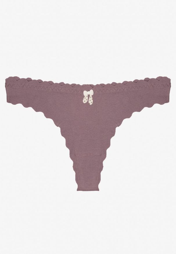 Born2be - Fioletowe Bawełniane Majtki Stringi z Prążkowanej Tkaniny Eziane. Kolor: fioletowy. Materiał: tkanina, bawełna, prążkowany