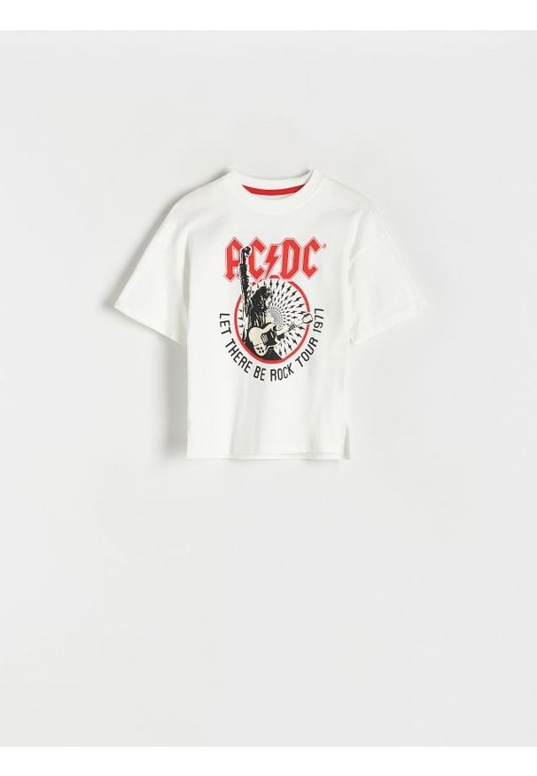 Reserved - T-shirt oversize AC/DC - złamana biel. Materiał: dzianina, bawełna