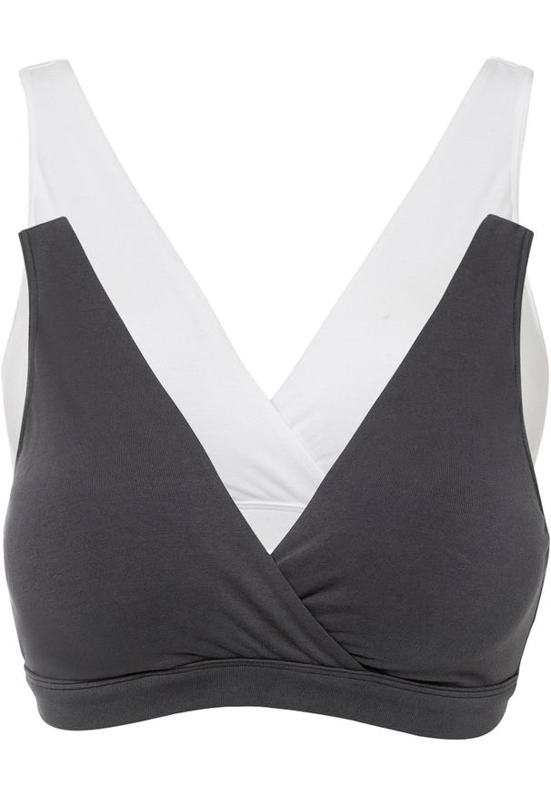 bonprix - Biustonosz do karmienia piersią, bez fiszbinów, z bawełny organicznej (2 szt.). Kolor: szary. Materiał: bawełna